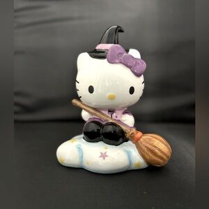 Hello Kitty Halloween Ceramic Witch With Broom Blue Sky. New